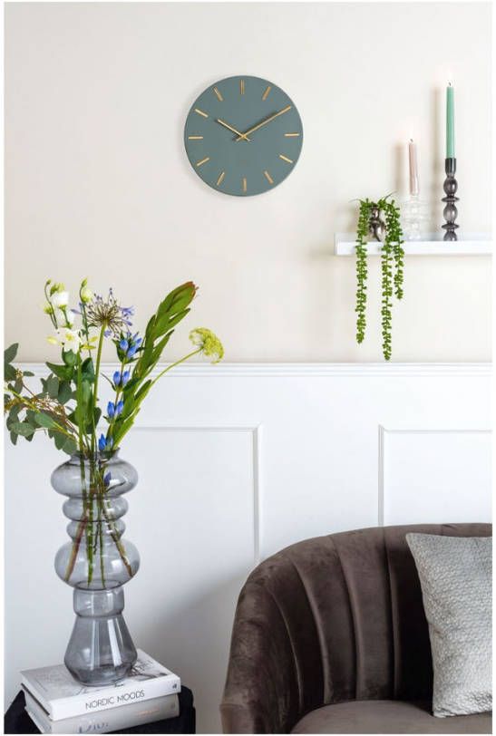 Karlsson Wandklok Charm Staal Jungle Groen met Gouden wijzers Small Ø30cm