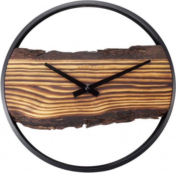 NeXtime Wandklok Forest 30 Cm Hout/staal Zwart/naturel