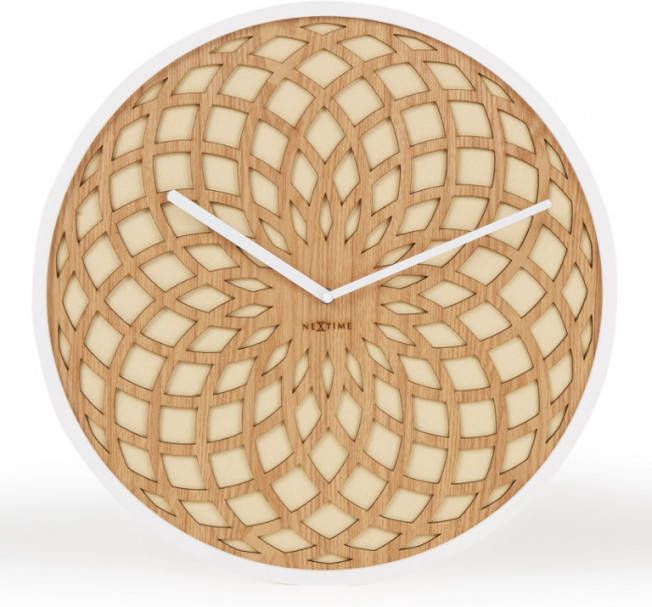 NeXtime Wandklok Dia. 50 Cm, Hout & Stof, Beige, &apos, Sun Big&apos