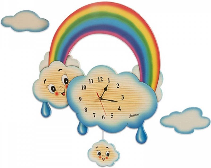 Bartolucci Muurklok Hout Regenboog Wolken 1 Stuks Meerdere Kleuren Hout