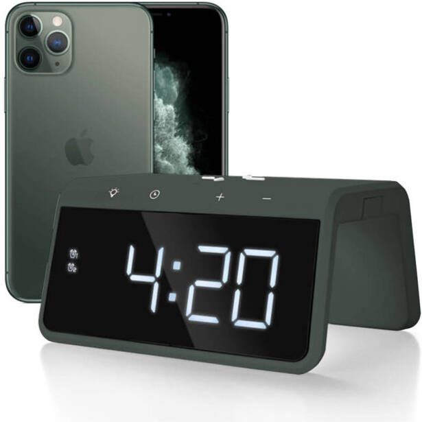 Caliber Digitale Wekker Met Draadloze Oplader Dual Alarmklok Met Wake Up Light Midnight Green(Hcg019qi mg )