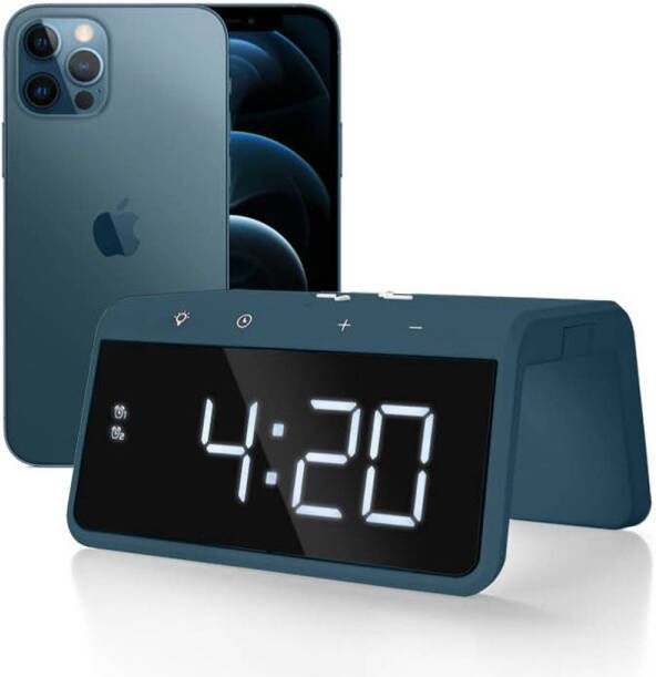 Caliber Digitale Wekker Met Draadloze Oplader Dual Alarmklok Met Wake Up Light Pacific Blue(Hcg019qi pb )