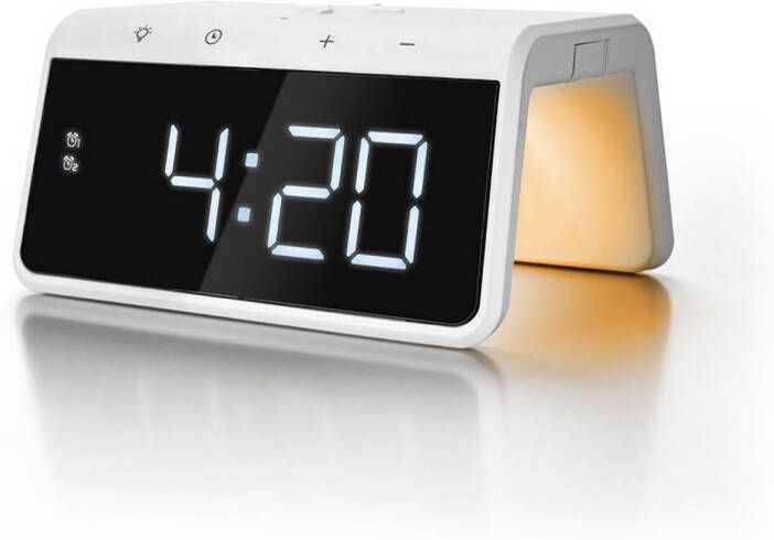 Caliber Digitale Wekker Met Draadloze Oplader Dual Alarmklok Met Wake up Light Wit(Hcg019qi w )