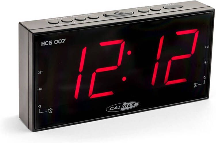 Caliber Digitale Wekkerradio Dual Alarmklok Met Fm Radio Groot Rood Display Dimbaar Zwart(Hcg007 )