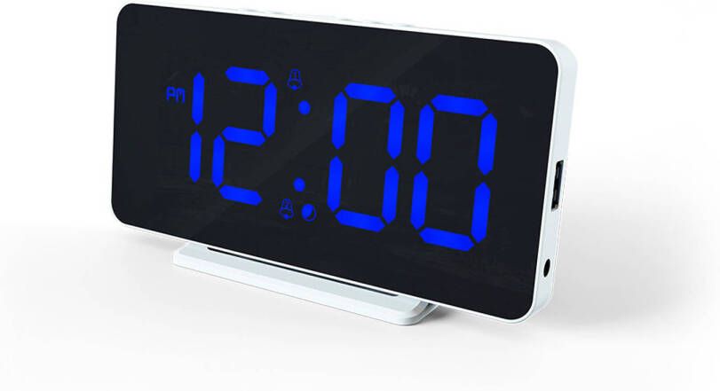 Caliber Slim line Digitale Wekker Dual Alarmklok Groot Blauw Display Usb Poort(Hcg021 )