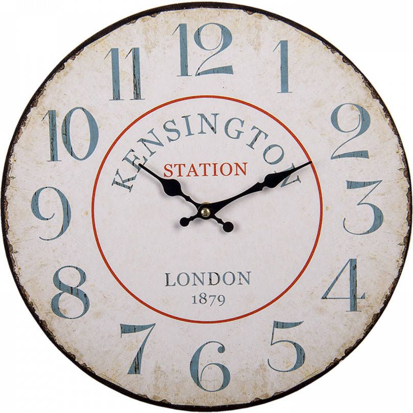 Clayre & Eef Wandklok Ø 34 Cm Beige Mdf Rond Muurklok Hangklok Beige Muurklok Hangklok