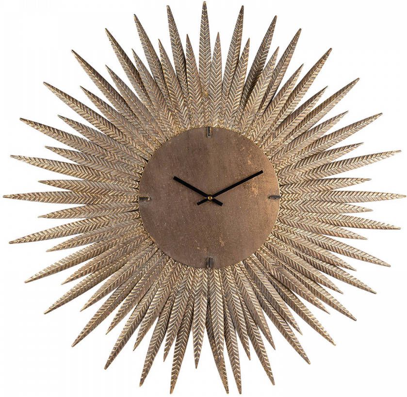 Clayre & Eef Wandklok Ø 69 Cm Koperkleurig Ijzer Rond Muurklok Hangklok Keukenklok Koperkleurig Muurklok Hangklok