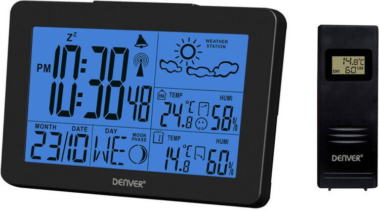 Denver Weerstation Met Alarmfunctie Binnen En Buitenshuis Luchtvochtigheid Meter Ws530 Zwart