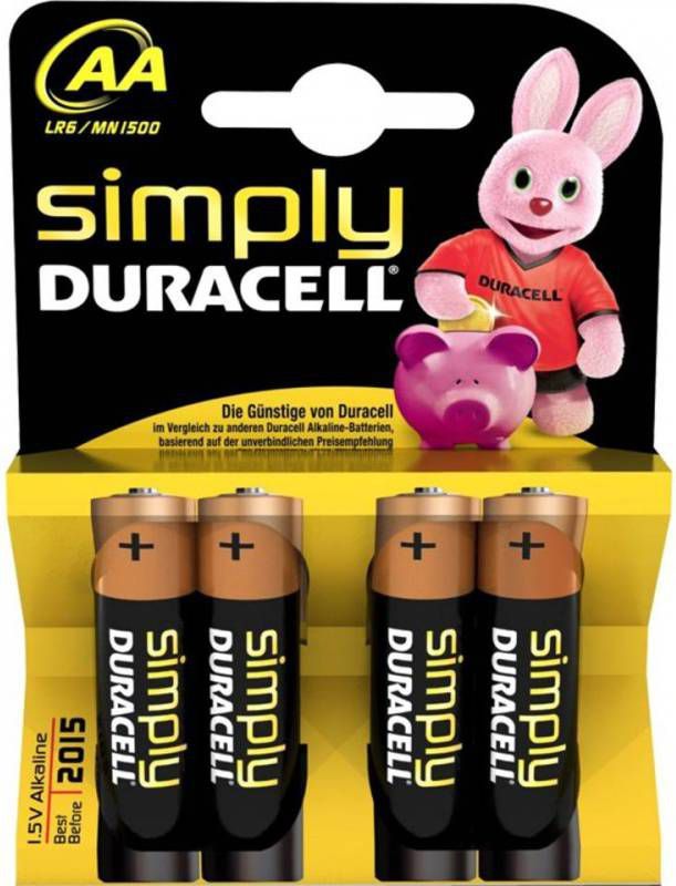 Duracell Batterij Simply AA 1, 5V Alkaline 4 stuks