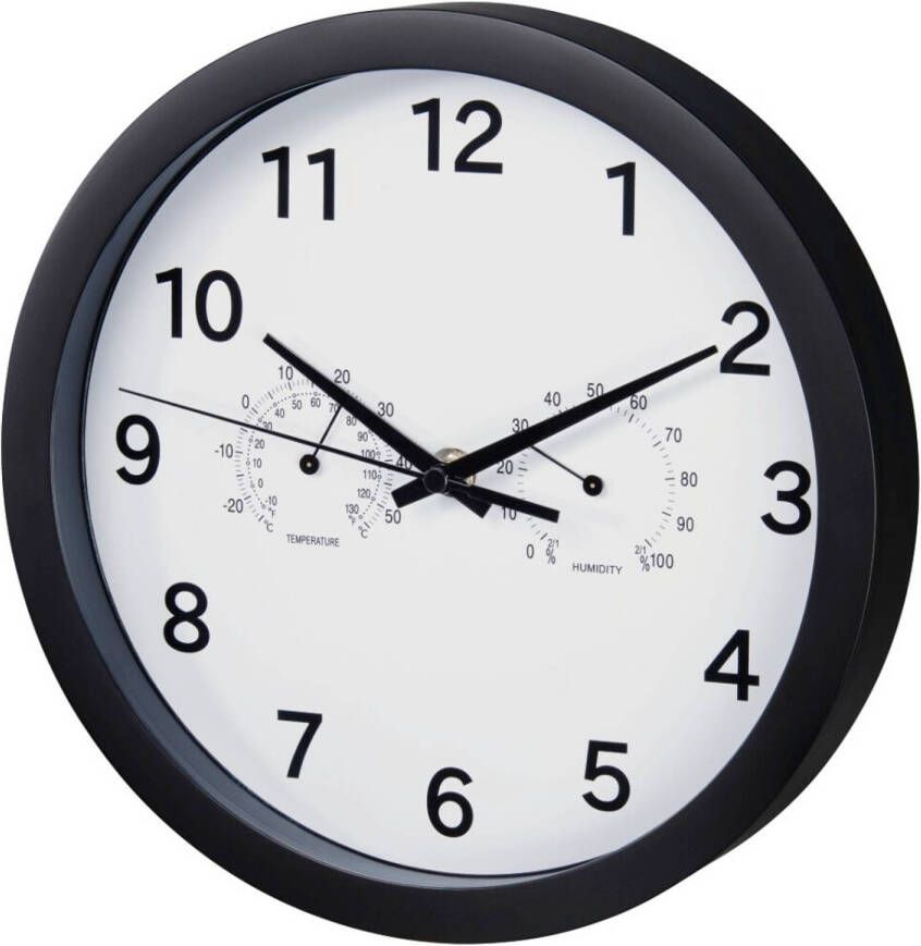 Hama Wandklok Pure Plus Ø 25 Cm Met Thermo -/hygrometer Geluidsarm Zwart