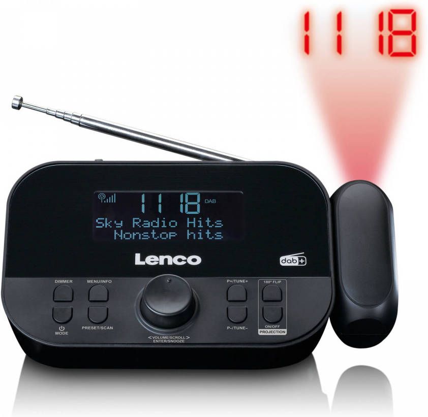 Lenco Dab+ En Fm Radio Met Tijd Projectie Cr 615bk Zwart