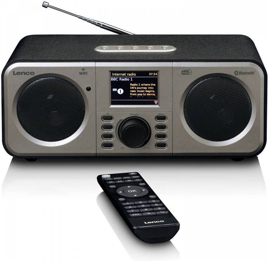 Lenco Stereo Internet Radio Met Dab+ Fm En Bluetooth Radio Dir 140bk Zwart zilver