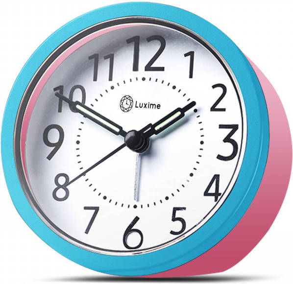 Luxime Wekker Analoog Zonder Tikgeluid Analoge Wekker Senioren Slaapkamer Blauw/roze