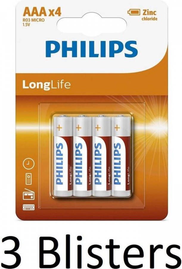 Philips 12 Stuks(3 Blisters A 4 St) Longlife Aaa Batterijen
