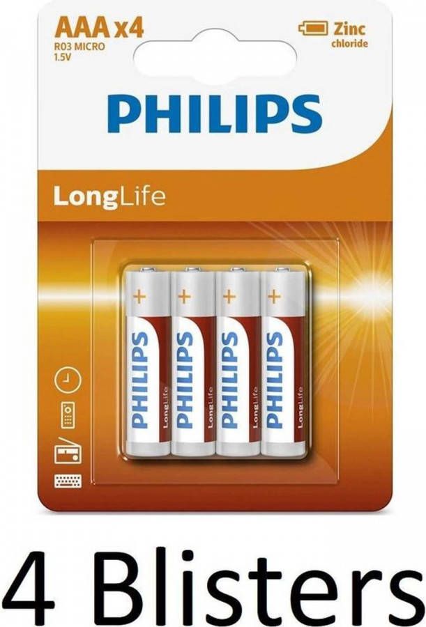 Philips 16 Stuks(4 Blisters A 4 St) Longlife Aaa Batterijen