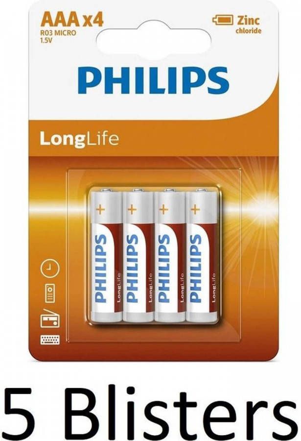 Philips 20 Stuks(5 Blisters A 4 St) Longlife Aaa Batterijen