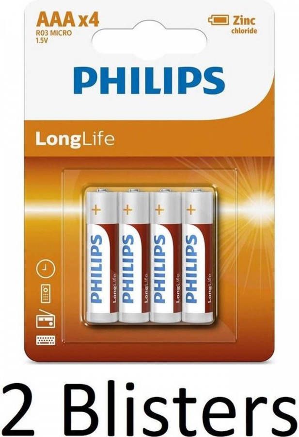 Philips 8 Stuks(2 Blisters A 4 St) Longlife Aaa Batterijen