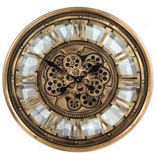 Homestylingshop.nl Grote Industriele wandklok Isa bewegende tandwielen antiek goud 60 cm
