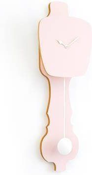 KLOQ Grote design wandklok met slinger in perzik pastel & perzik pastel