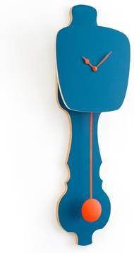 KLOQ Grote design wandklok met slinger in petrol blauw & perzik pastel