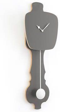 KLOQ Grote design wandklok met slinger in steen grijs & gebroken wit