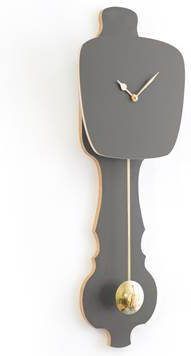 KLOQ Grote design wandklok met slinger in steen grijs & glimmend goud