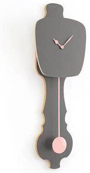KLOQ Grote design wandklok met slinger in steen grijs & perzik pastel