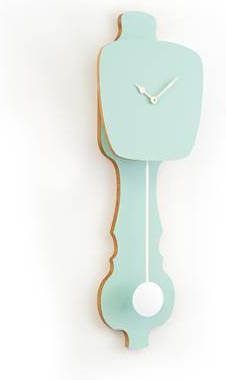 KLOQ Grote design wandklok met slinger in zacht groen & gebroken wit