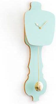 KLOQ Grote design wandklok met slinger in zacht groen & glimmend goud