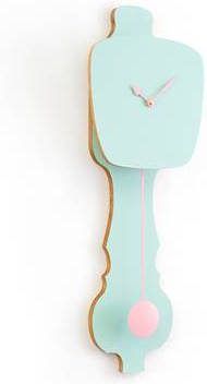 KLOQ Grote design wandklok met slinger in zacht groen & perzik pastel