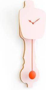 KLOQ Kleine design wandklok met slinger in perzik pastel & glimmend goud