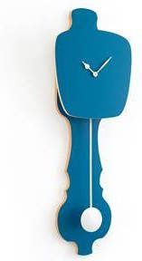KLOQ Kleine design wandklok met slinger in petrol blauw & glimmend goud