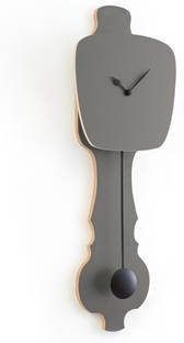KLOQ Kleine design wandklok met slinger in steen grijs & diep zwart