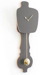 KLOQ Kleine design wandklok met slinger in steen grijs & glimmend goud