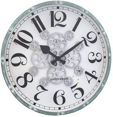 NeXtime Industrial wandklok met bewegende tandwielen 50cm wit Henry
