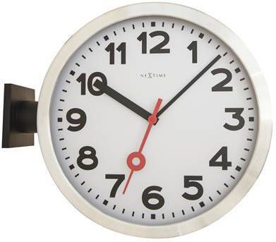 NeXtime Station Double Wandklok Aluminium/Glas Ø36 cm Wit