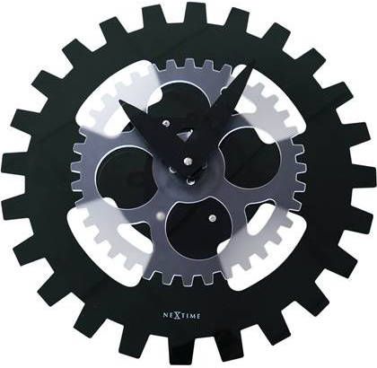 NeXtime Wandklok 35cm Acrylic Bewegend Zwart 'Moving Gears'