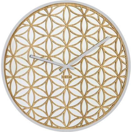 NeXtime Wandklok 50 cm Hout/Spiegel Wit 'Bella Mirror'