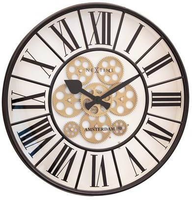 NeXtime Wandklok met bewegende tandwielen 50cm Wit Grote wandklok