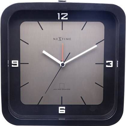 NeXtime Wekker 20 x 20 x 6 cm Hout Zwart 'Square Alarm'