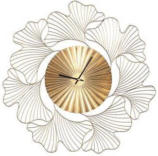 PTMD Jora Gold metal clock with coral leaves round