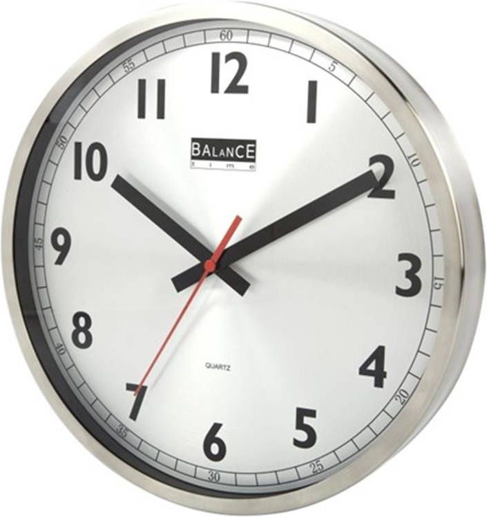 Balance Kwarts Wandklok RVS 30 Cm Met Analoge Tijdsaanduiding