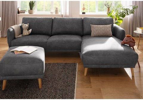 Home affaire Hoekbank Ida met houten poten en armleuning bekleding