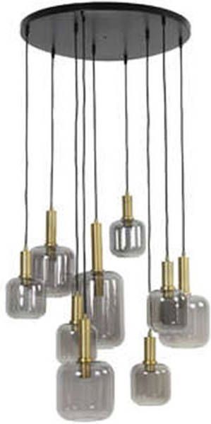 Light & Living Hanglamp 'Lekar' 9 Lamps, kleur Antiek Brons/Smoke