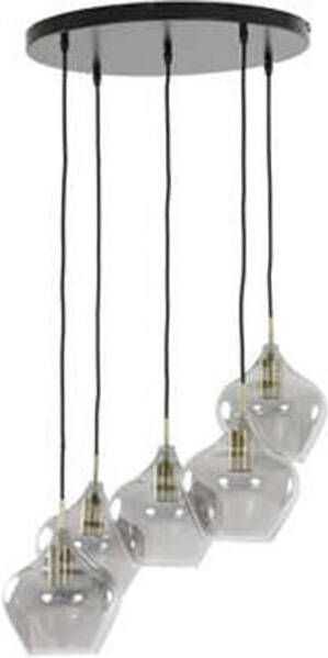 Light & Living Hanglamp 'Rakel' 5 Lamps, antiek brons+smoke