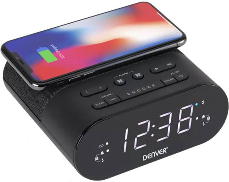 Denver wekkerradio met Qi draadloze lader CRQ 107(Zwart )