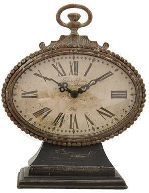 Clayre & Eef Tafelklok 16x7x21 cm Bruin Ijzer Ovaal Tafelklokken