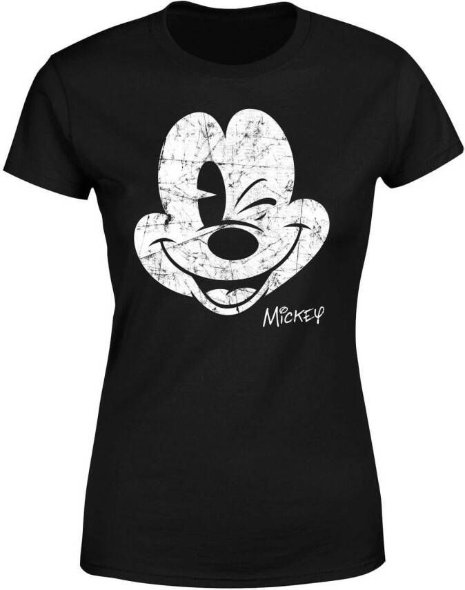 Disney Mickey Mouse Worn Face Women's T Shirt Black 4XL Zwart